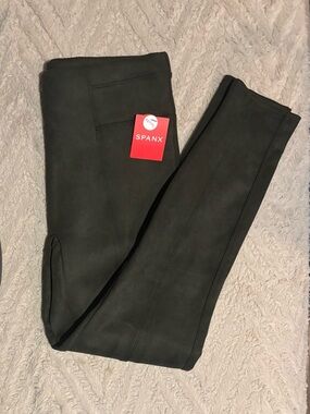 Spanx Women's Faux Suede Leggings Classic Olive Stretch Seamed Size Small
